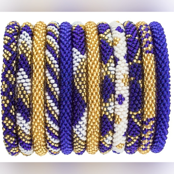 GOLD & NAVY -Original Roll-On® Bracelets, 7" round, made in Nepal #3 (3 pieces) - Picture 2 of 7